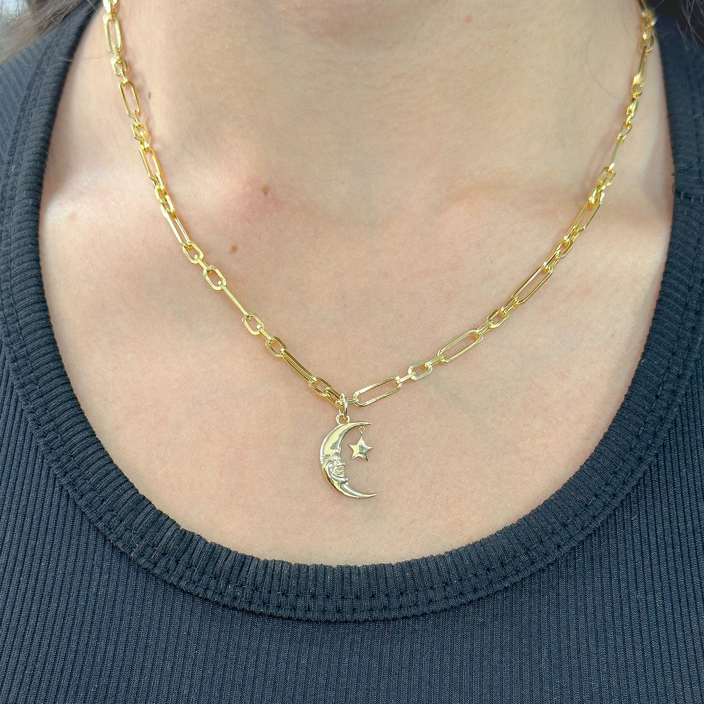 14K Yellow Gold Crescent Moon Necklace - Gracious Rose Jewelry